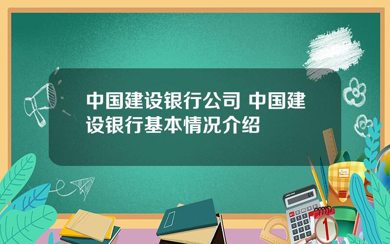 中国建设银行公司 中国建设银行基本情况介绍